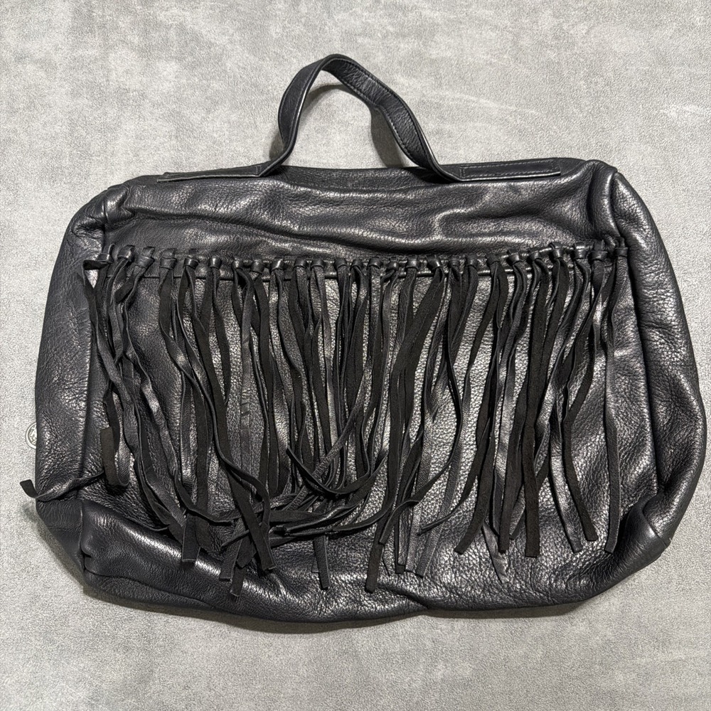 Erda Black Leather Fringe Laptop Bag Made In The USA